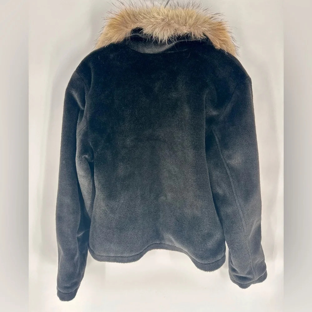 Women's Black Jacket with Fur Collar Tsunami Wool Blend Size M - Picture 4 of 5